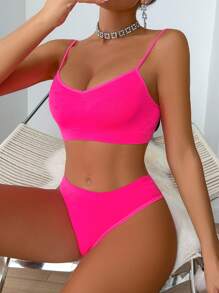 无缝心形刺绣三角内裤和胸罩套装 - 粉色 - 查看 4