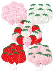 Conjunto de 12 balões de látex de 12 polegadas com morango doce, feliz aniversário, eu amo morango, decoração de festa de verão no Havaí, Natal - Multicolorido - Ver 1