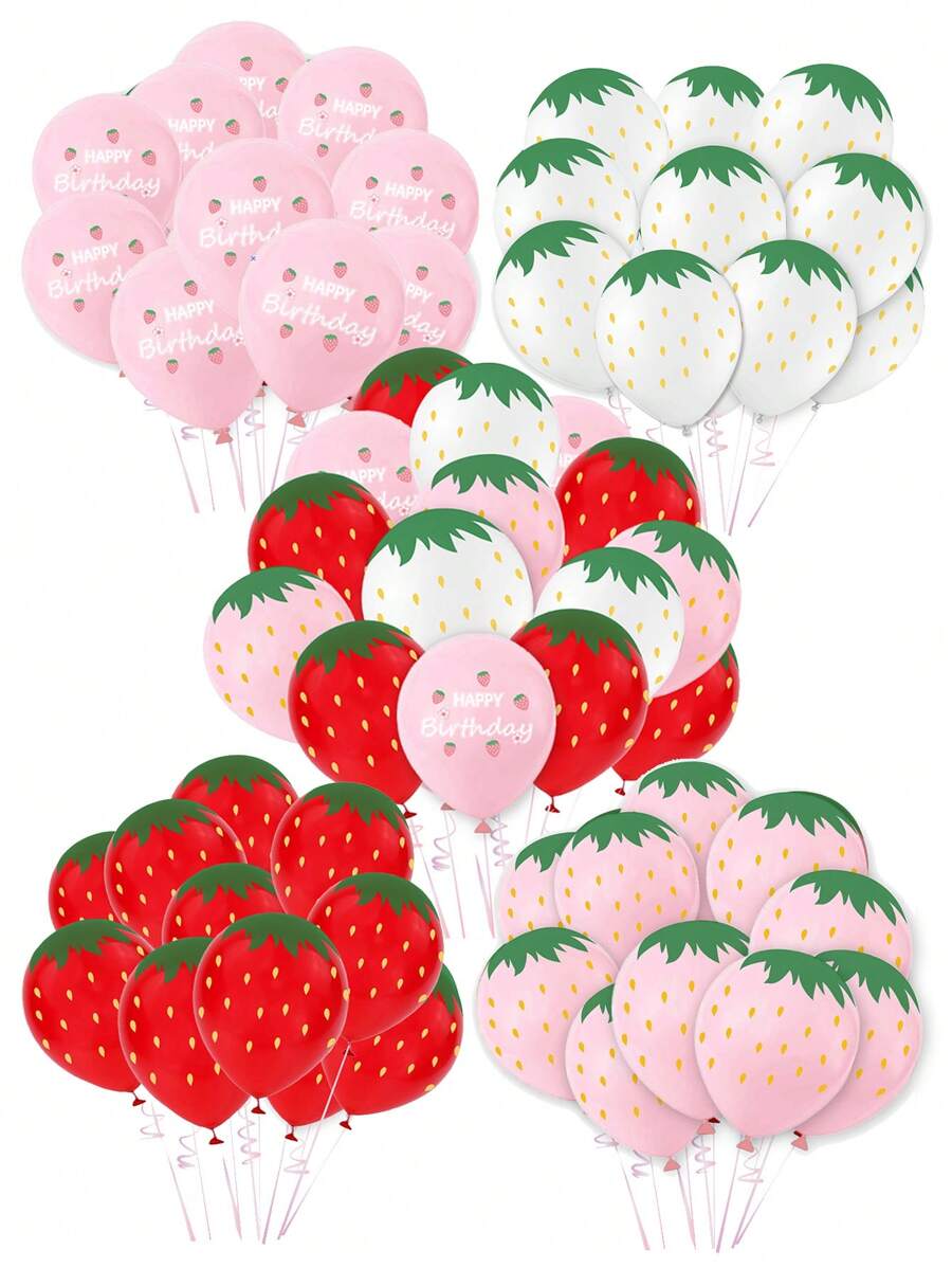 Conjunto de 12 balões de látex de 12 polegadas com morango doce, feliz aniversário, eu amo morango, decoração de festa de verão no Havaí, Natal - Multicolorido - Ver 1