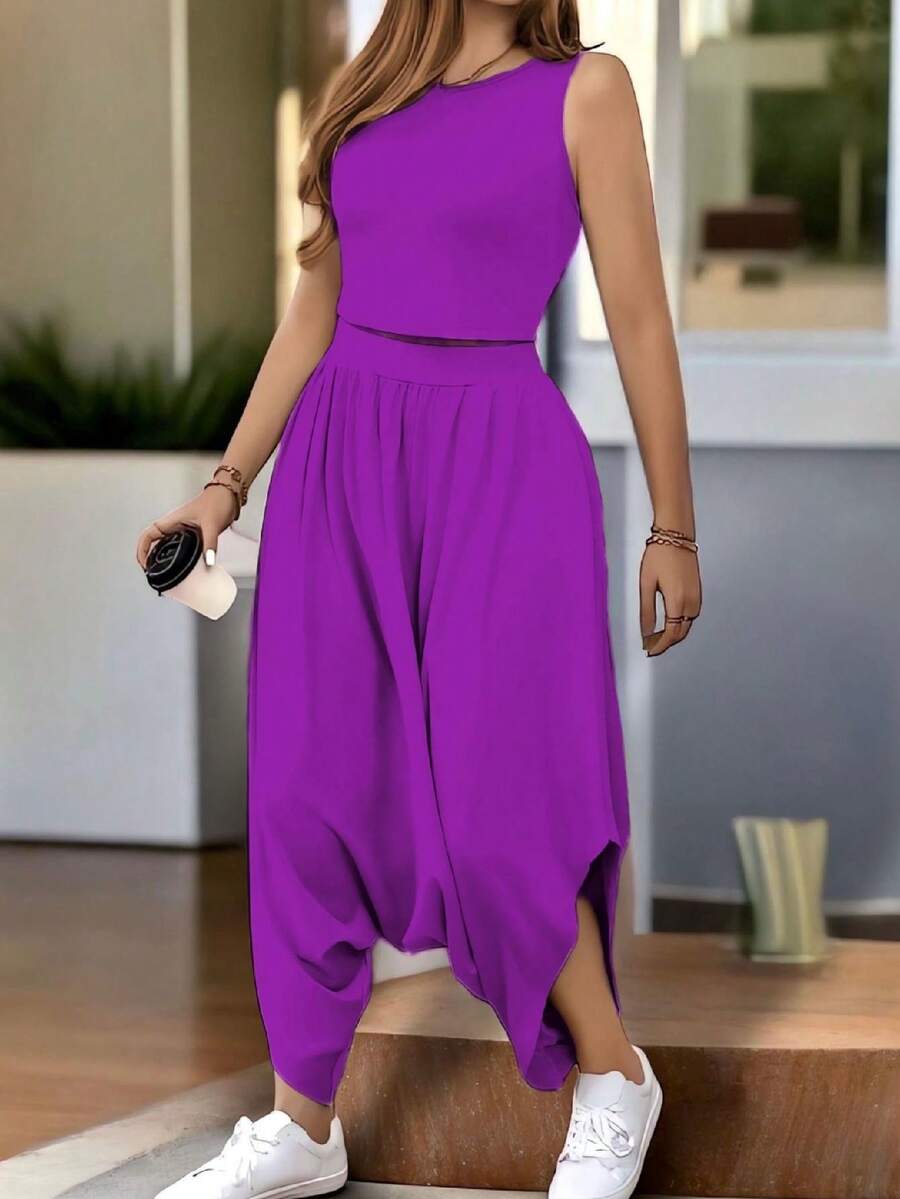 Conjunto, Blusa Top Y Pantalón Holgado De Moda Para Mujer