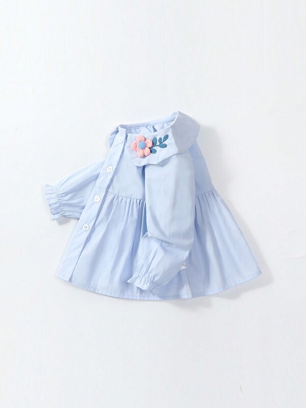 1 Blusa a maniche lunghe con ricamo floreale dolce per ragazze, adatta per primavera / autunno