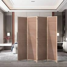 LIVINGANDHOME Living And Home Brown Bamboo Woven 4-Panel Folding Room Divider - Gold - View 8
