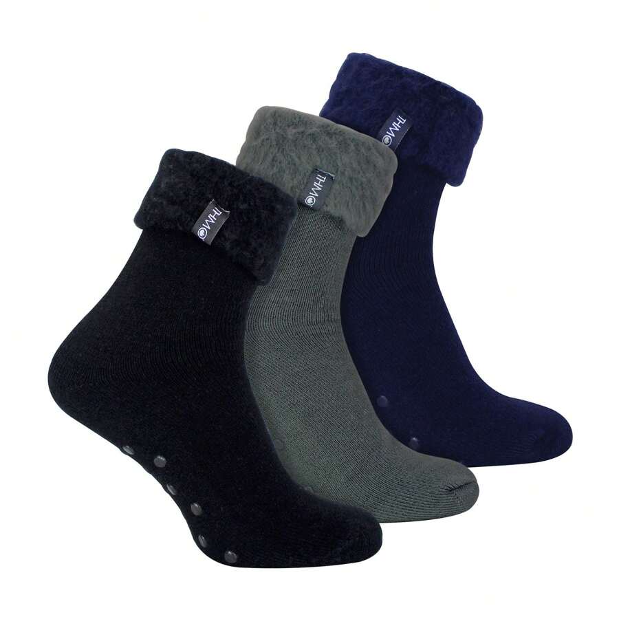 THMO 3 Pack Mens Soft Fleece Lined Slipper Bed Socks (Assorted) - Fast Shipping And Quick Delivery