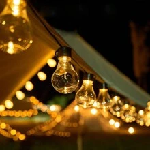 1 Peça Luzes de Corda em Formato de Globo Retrô Transparente Alimentadas por Energia Solar e com 8 Modos, Adequadas para Decoração do Jardim, Decoração da Barraca de Camping, Iluminação Externa para Casamento e Feriados, Decoração de Outono e Decoração Externa da Casa