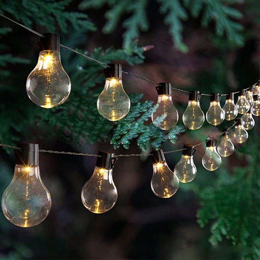 1 Peça Luzes de Corda em Formato de Globo Retrô Transparente Alimentadas por Energia Solar e com 8 Modos, Adequadas para Decoração do Jardim, Decoração da Barraca de Camping, Iluminação Externa para Casamento e Feriados, Decoração de Outono e Decoração Externa da Casa