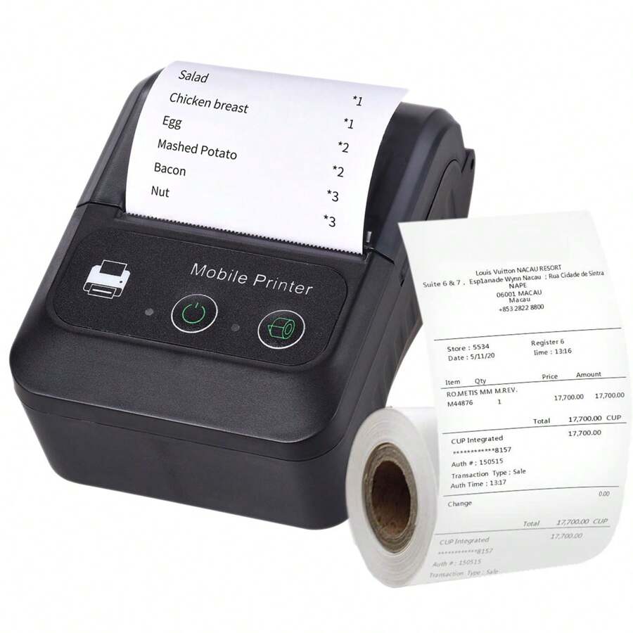 Impresora de recibos Bluetooth, impresora de recibos térmica portátil, mini impresora de tickets para pequeños negocios minoristas, impresora de mini recibos de 58mm compatible con Android/Windows/ChromeOS/Linux - Impresora térmica de recibos negra PT280 (1 rollo de papel de impresión incluido) - Ver 1