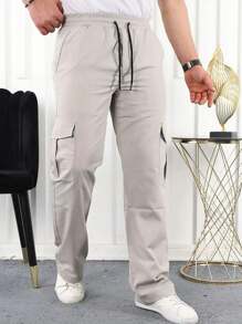 Men's Cargo Pants Twill And Skater Jeans Wide Model With Unisex Side Pocket - Khaki - View 1