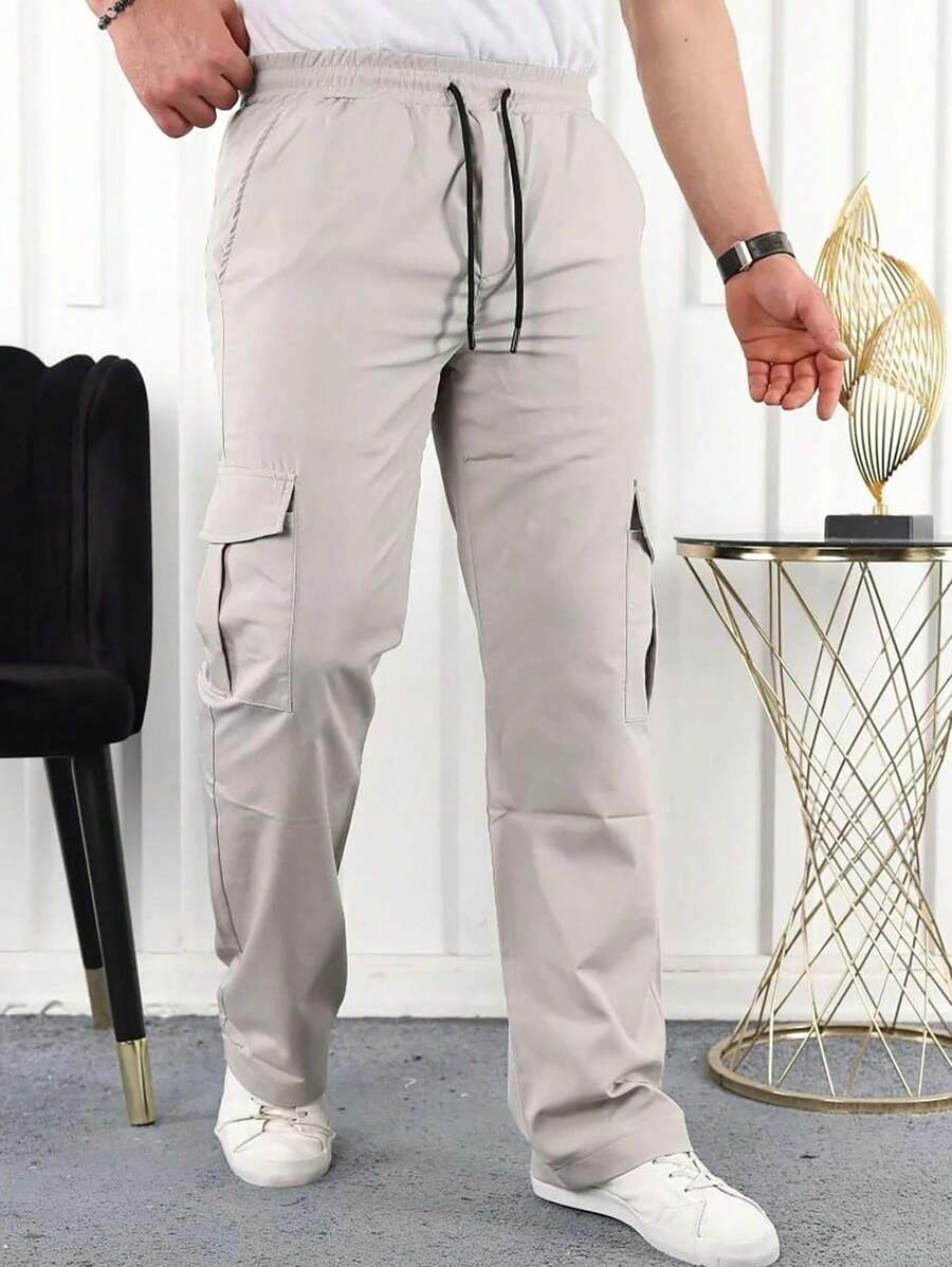 Men's Cargo Pants Twill And Skater Jeans Wide Model With Unisex Side Pocket - Khaki - View 1
