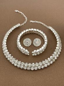 CUCCOO SZL 3pcs Set Bling Rhinestone Multi-Layer Necklace, Earrings, Bracelet & Choker Jewelry Set Bridal Wedding Gift