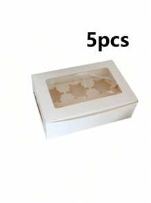 5pcs/10pcs Paperboard Cupcake/Pastry Boxes, Suitable For Baked Goods, Festivals, Parties