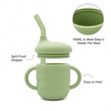 1pc 2-In-1 Silicone Sippy Cup With Straw, Colorful Toddler Drinking Cup With Handle - Multicolor - View 9