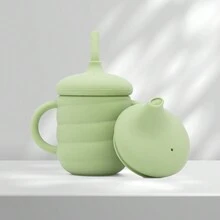 1pc 2-In-1 Silicone Sippy Cup With Straw, Colorful Toddler Drinking Cup With Handle - Multicolor - View 5