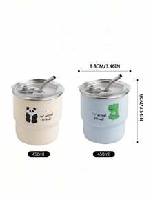 304 不锈钢熊猫图案吸管杯，真空隔热旅行杯运动水壶，户外水壶