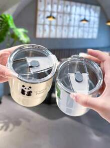 304 不锈钢熊猫图案吸管杯，真空隔热旅行杯运动水壶，户外水壶