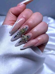 10 件新款珍珠水钻装饰金属美甲配件，DIY 指甲贴纸手工珠宝指甲饰指甲宝石美甲用品指甲 - 金色 - 查看 3