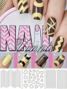 480pcs/10sheets French Manicure Nail Stickers, Wavy, Crescent Moon, Geometric Asymmetrical Design Nail Art Nails - Multicolor - View 8