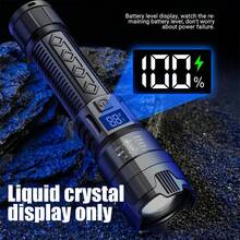 1pc High Power Super Bright LED Flashlight, USB Rechargeable, Tactical Flashlight With LCD Battery Level Display, Waterproof, Built-In Battery, For Outdoor Patrol, Camping Emergency, Camping Accessories - As Shown In the Figure - View 4