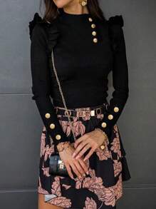 Autumn/Winter New Fashion Frill Trim Turtleneck Long Sleeve Knit Sweater - Black - View 2