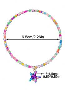 6pcs/Set Girls' Summer Beach Style Shell, Sea Animal, Starfish, Conch, Turtle Pendant Beaded Anklet - Multicolor - View 2