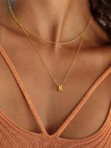 2 Stücke elegante und minimalistische Damen Edelstahl Halskette mit 26 Buchstaben Anhänger Set, modischer Schmuck Geschenk für Freundin, Ehefrau, Mutter