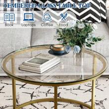 Glass Coffee Table Round Gold Coffee Tables For Living Room,Modern Simple Center Table With Sturdy Metal Frame For Small Space,Tempered Glass Table For Bedroom Home Office - Gold - View 4