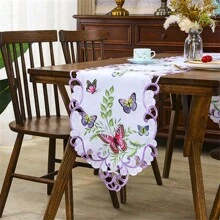 1pc, Elegant Handmade Table Runner:  Polyester Fiber With Unique Butterfly And Flower Design, Suitable For Desktop Decoration, Picnic Parties And Home Decoration. - Purple - View 14