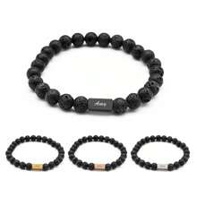 Pulseras de cuentas personalizadas para niños, pulsera de cuentas de lava, pulsera de cuentas de ónice con nombre personalizado grabado, pulsera con nombre para niños, regalo para papá, esposo, regalos para el Día del Padre