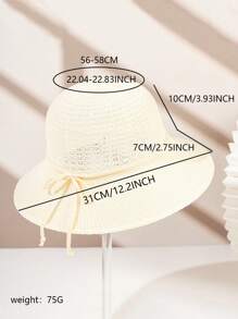1pc Vintage Lightweight Elegance Versatile  Bow Decor Round Top Straw Hat, Breathable Large Brim Summer Sun Hat, Outdoor Wear, Women Daily/Gift