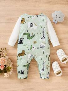 Herbst Frühling Baby Jungen Jumpsuit im 2-in-1 Design mit Tiermotiv