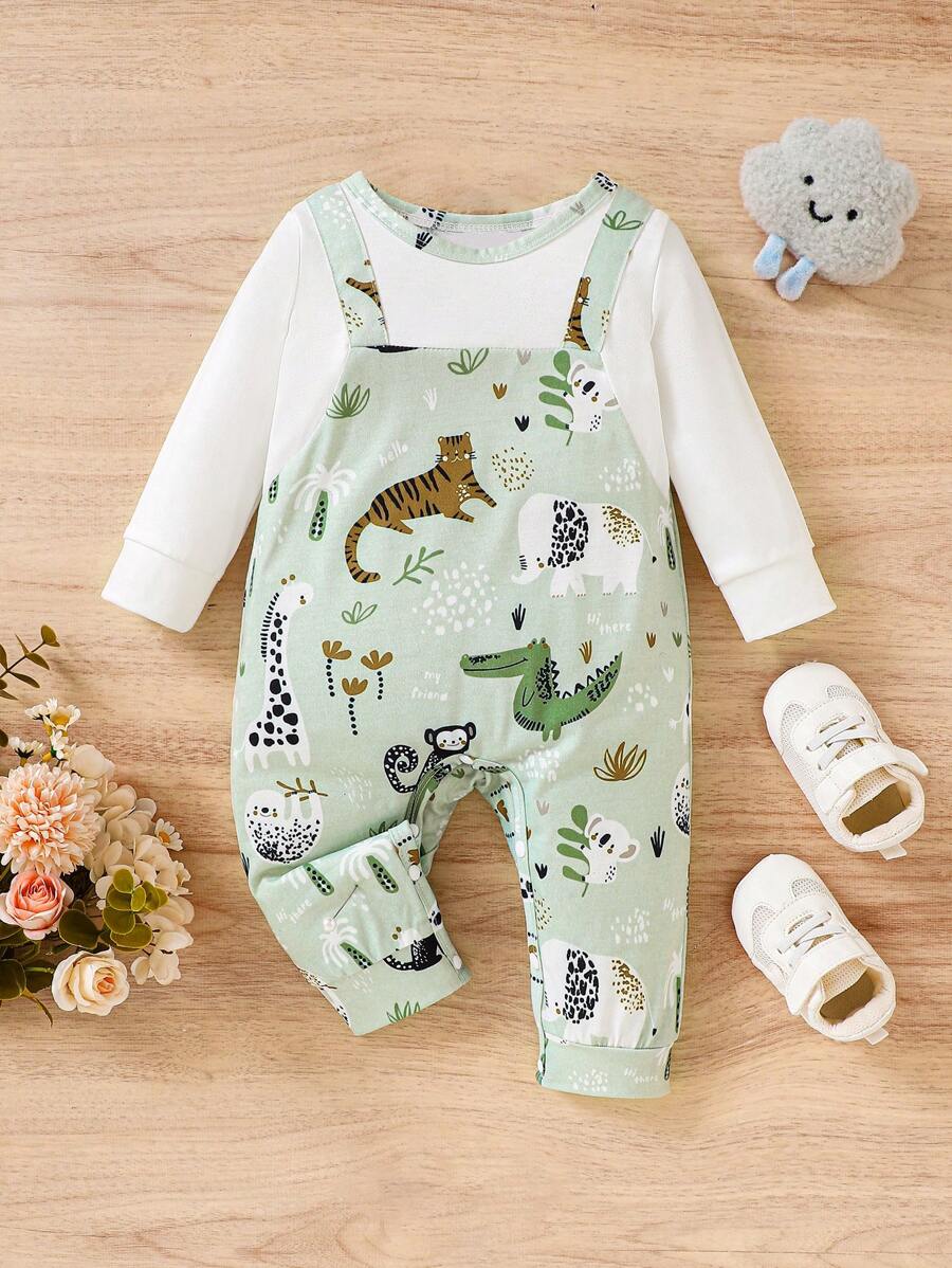 Herbst Frühling Baby Jungen Jumpsuit im 2-in-1 Design mit Tiermotiv