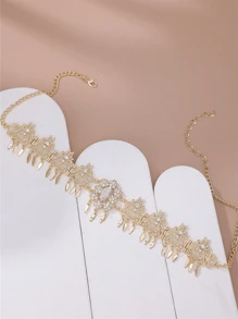 1個女性用中空水晶和貓眼寶石頭鏈,金色調,適用於日常穿著、節日和婚禮 - 綠色 - 查看 2