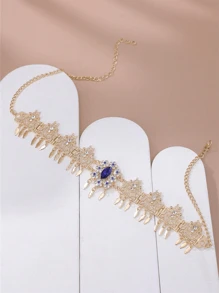 1個女性用中空水晶和貓眼寶石頭鏈,金色調,適用於日常穿著、節日和婚禮 - 綠色 - 查看 3