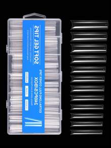 240 片超大号假指甲超长方形指甲按压式全覆盖哑光凝胶指甲美甲美甲胶囊假指甲用品指甲 - 無色 - 查看 2