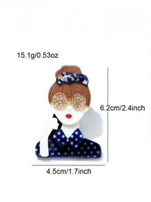 1pc Acrylic Cartoon Girl With Sunglasses Design Brooch, Fashion Clothing/Bag Accessory - Blue - View 2
