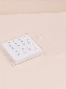 20pcs/box Mixed Color Rhinestone Plum Blossom Shaped Nose Pin & Ball Stud Set, Suitable For Women - White Color - View 5