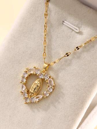 1 Stück Jungfrau Maria Herz Anhänger Halskette, Retro Hohlschnitt Neudesign, für Frauen, weibliche Hochzeit, katholischer Schmuck, Valentinstag, Mutter, Muttertag, Geschenk