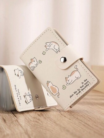 小 20 个卡槽，用于存放卡片 驾驶执照和其他卡片 卡通猫图案 按扣卡片盒 卡片夹 卡片夹 钱包 名片夹 信用卡夹 女士卡片夹 女士照片卡夹 钱包 迷你钱包 零钱包 钱包 卡片钱包
