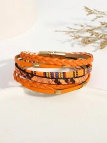 1 Peça Pulseiras Envolventes Laranja de Couro PU Múltiplas para Mulheres, Pulseiras Empilháveis para Aniversário, Festa Diária, Natal, Presentes de Jóias, Acessórios para Baile de Formatura/Páscoa, Jóias Femininas