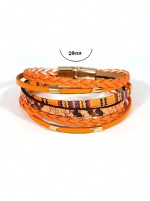 1 Peça Pulseiras Envolventes Laranja de Couro PU Múltiplas para Mulheres, Pulseiras Empilháveis para Aniversário, Festa Diária, Natal, Presentes de Jóias, Acessórios para Baile de Formatura/Páscoa, Jóias Femininas
