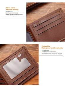 Męski portfel i etui w nowym stylu z klipsem na banknoty, ramką na zdjęcie identyfikacyjne i wieloma przegródkami na karty, modny, swobodny klips na banknoty dla młodych mężczyzn, ultracienki, miękki portfel ze skóry PU, organizer na karty Męski biznesowy, swobodny, krótki portfel ze skóry Pu - Brązowy - Zobacz 4