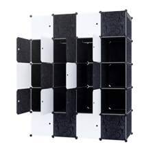 VA-Cerulean DIY Shelving System 20 Boxes With Door Wardrobe Plastic Shelving Unit Wardrobe Shoe Rack Plastic Boxes, Black With Pattern - Black - View 9