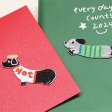 Self-Adhesive Embroidered Sticker, Cute Dachshund Dog Fabric Patch [For Phone Case, Backpack, Journal, Hat, Clothing DIY Decor, Lucky Dog, 1 Piece]