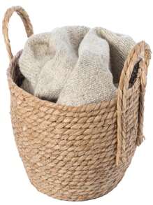 Vintiquewise QI003835.S Decorative Round Wicker Woven Rope Storage Blanket Basket With Braided Handles - Small - Multicolor - View 1