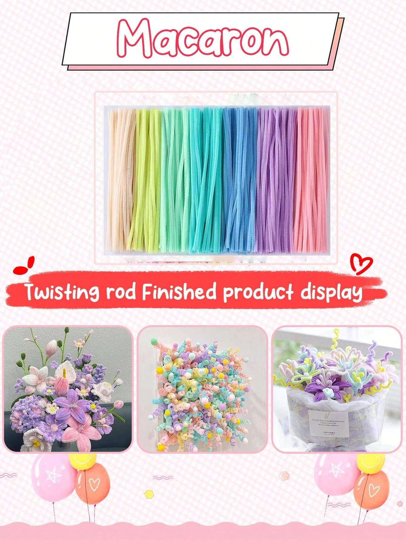 100/200//300/500/700pcs Macaron Pipe Cleaners Craft Supplies, 7 Colors