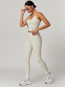 MASKERT Damen-Yogaanzug mit Cup-Cups und Leibchen, Sportweste mit hoher Elastizität, Weste-T-Shirt für den Heimweg zum bequemen Tragen