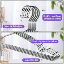 50 Ganchos para Ropa Perchas - Percha de Acero Inoxidable Sólida 42 CM Metal Ligero Resistente y Duradera para Chaqueta Pantalones Estándar Ahorro de Espacio Perchas para el Hogar para Adultos - Plateado - Ver 2