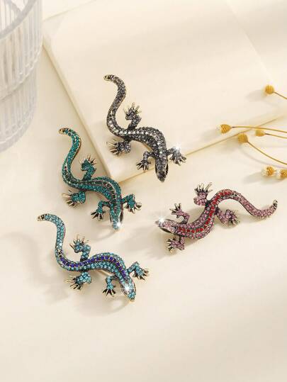 1pc Fashionable Alloy Rhinestone Vintage Lizard Brooch, Luxury Accessory Dress Accessories Pin For Clothes Bag Charm School Office Accessories Shirts Jacket Jewelry Halloween Clothes Pin Funny Cute Teacher Gifts Costume Accessories Bag Charms Christmas