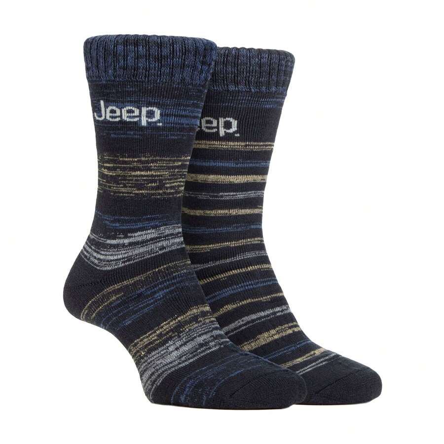 Jeep Men's 2 Pack Tech Thermal Boot Socks | Chunky Winter Performance Socks (Navy / Blue) - Fast Shipping And Quick Delivery - Blue - View 1