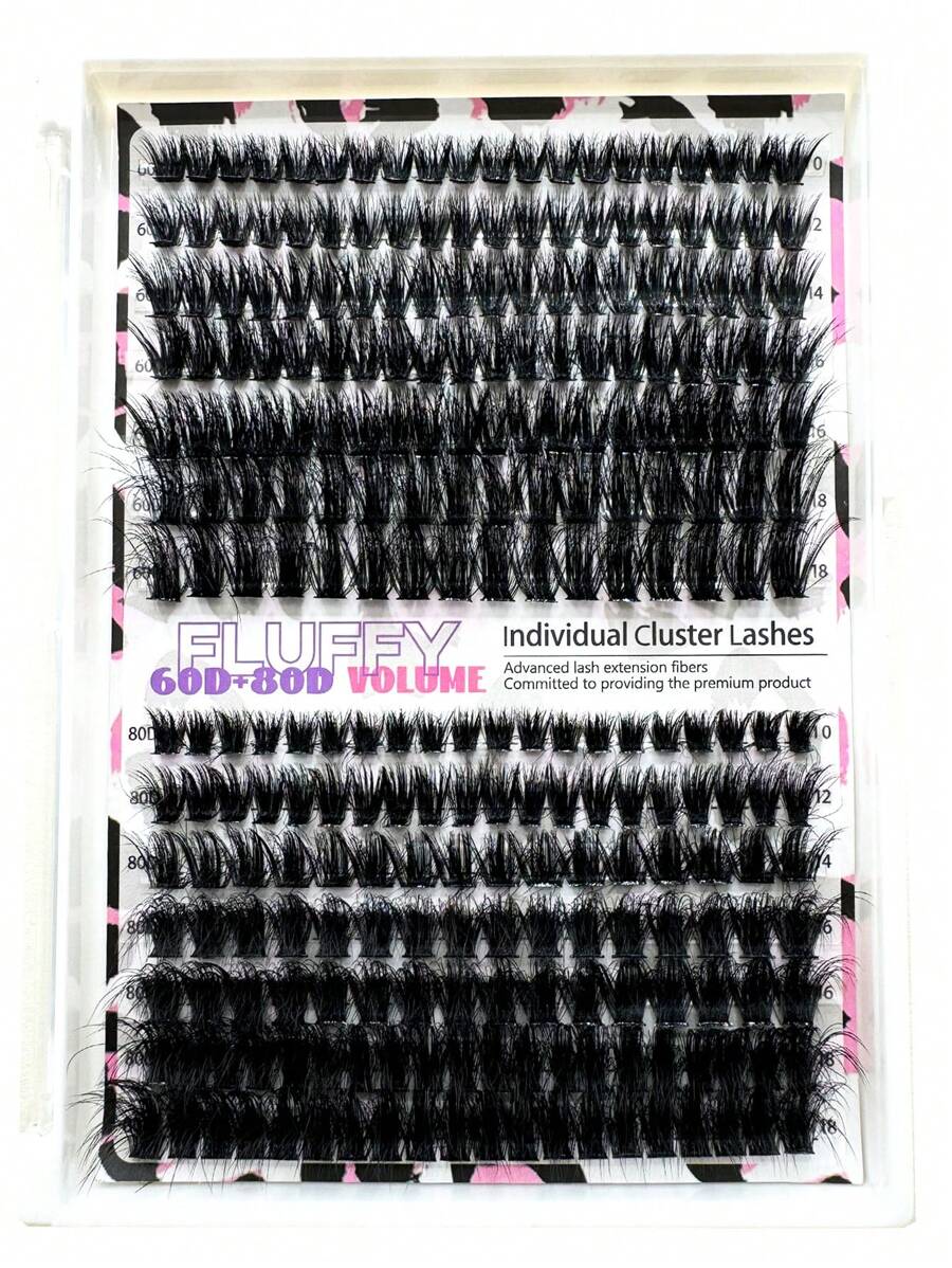 280 Clusters 14 Rows Fluffy Cluster Lashes 60D+80D Thick Eyelash