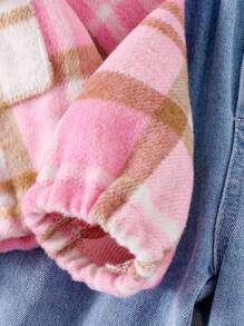 Conjunto de 2 peças de jaqueta e calça jeans estampada xadrez fofa para bebês meninas, primavera outono, para o Natal - Rosa - Ver 5